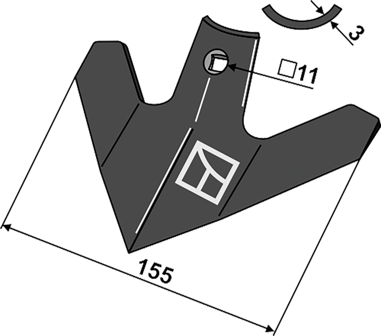 Industriehof® Hackschar, Arbeitsbreite 155 mm, Arbeitswinkel 40 ° für Steketee, 1.10.1139