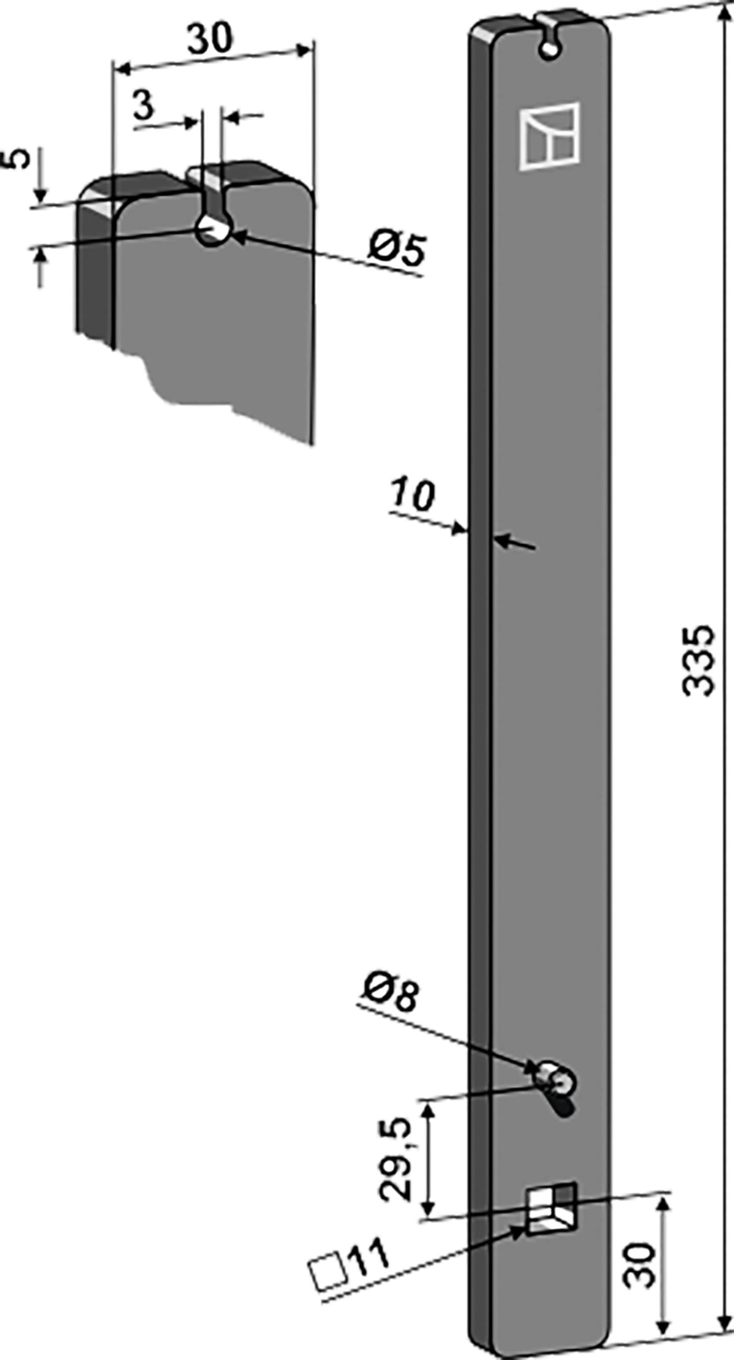 Industriehof® Winkelmesserstiel gerade, 335 x 30 x 10 mm für Winkelmesser Steketee, 1.10.1143