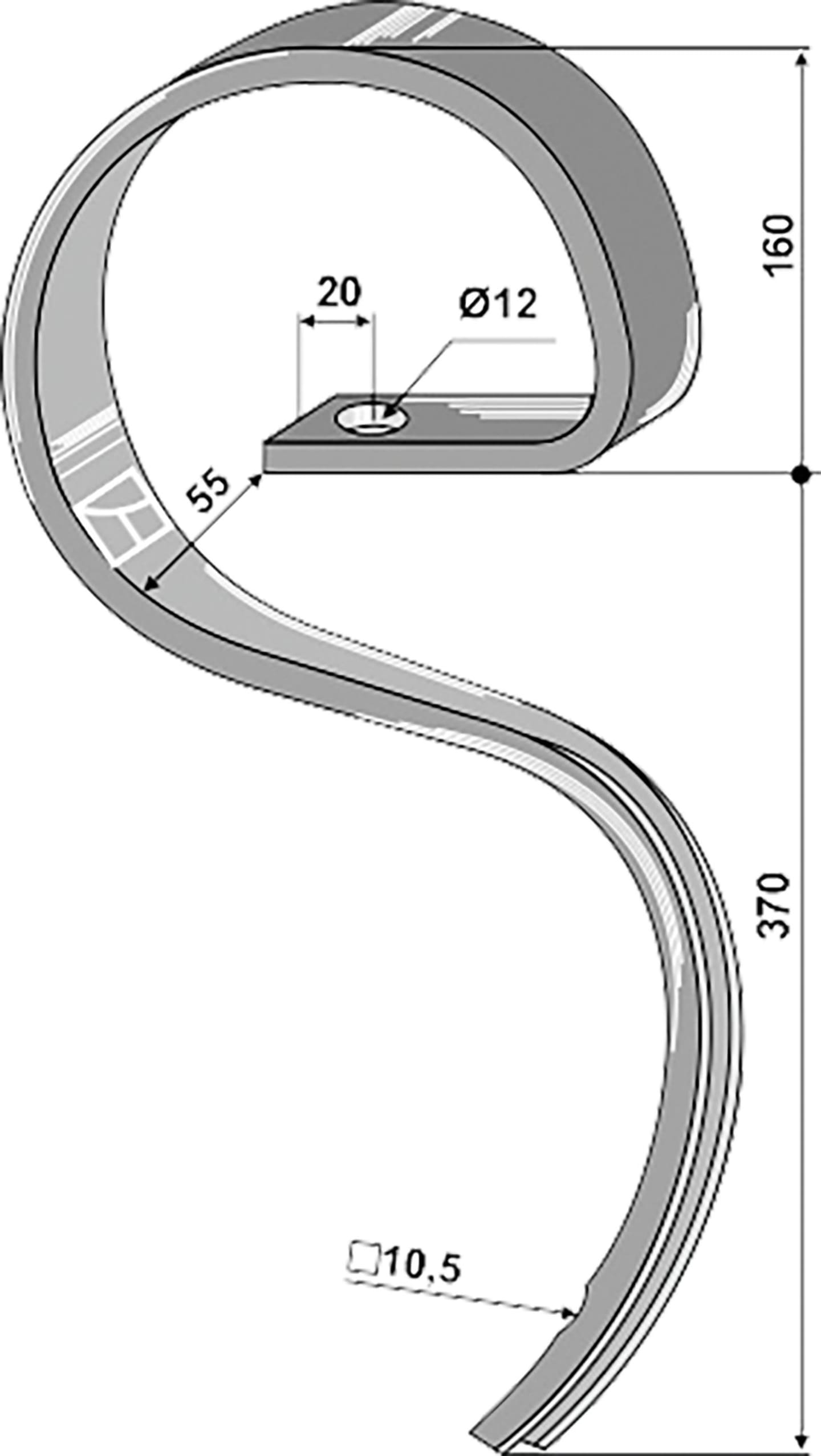 Industriehof® Kultureggenzinken 530 x 12 mm für Hatzenbichler, Kongskilde, Thyregod, 1.B241232-0