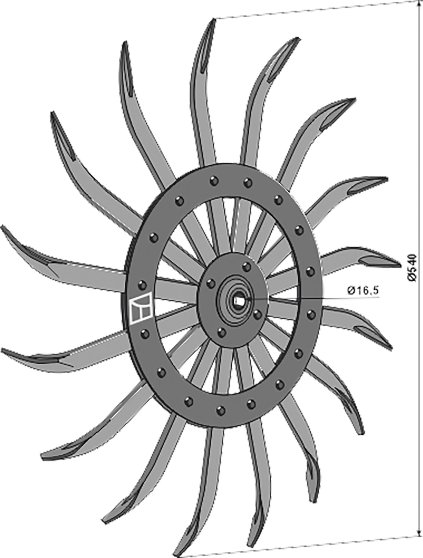 Industriehof® Rollenstriegelrad, Ø außen 540 mm, für Rollenstriegel John Deere, 1.10.24101