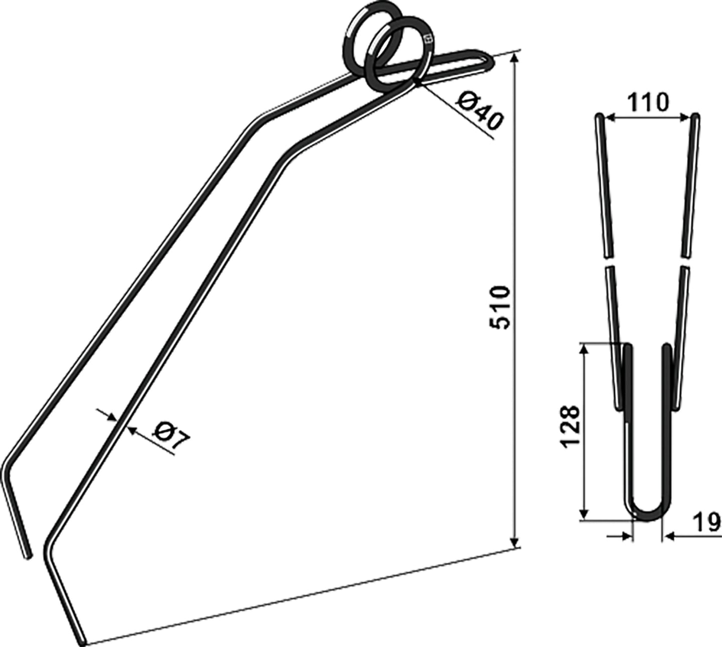 Industriehof® Striegelzinken 510 x 7 mm, für Striegel Steketee, 10.ST-STK-03
