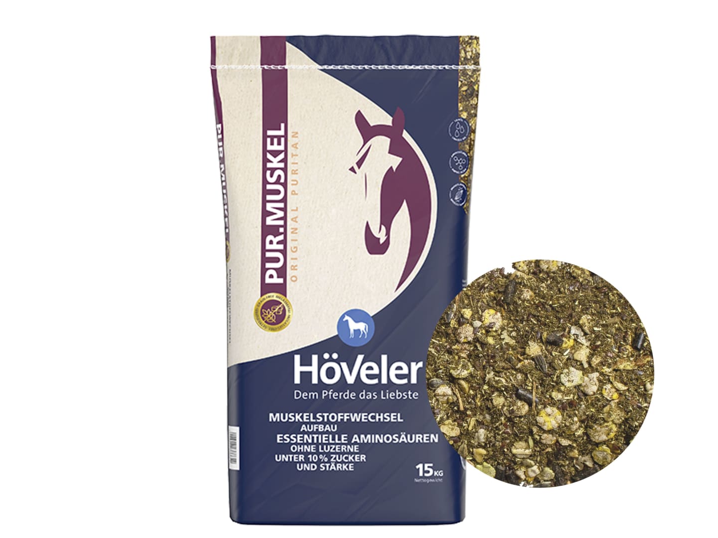Höveler PUR.MUSKEL getreide- und melassefreies Müsli mit hohem Proteingehalt 15 kg Sack