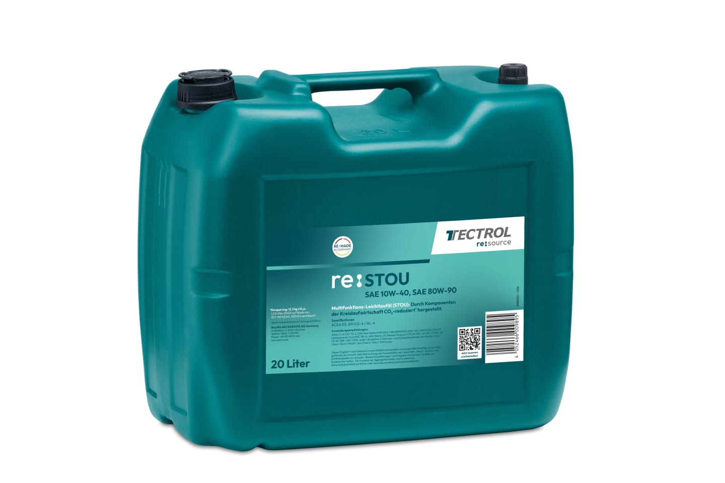TECTROL re:STOU 20 l Kanister SAE 10W-40 – SAE 80W-90 Multifunktionsöl UTTO / STOU, CO₂ reduziert