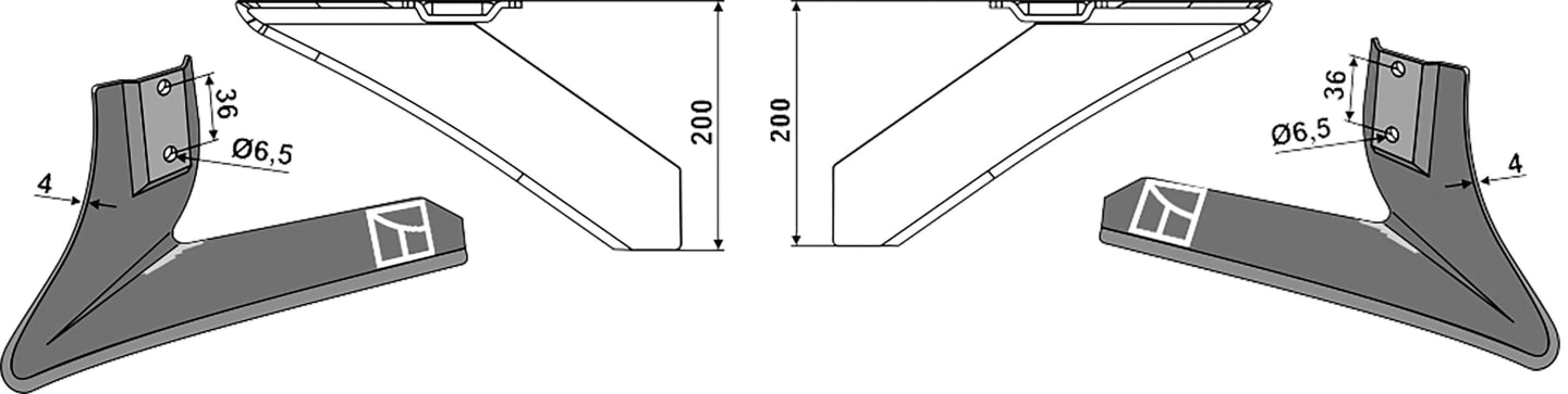 Industriehof® Winkelmesser links/rechts 200 mm, für Hackgerät Einböck, Stiel 30 x 10 mm