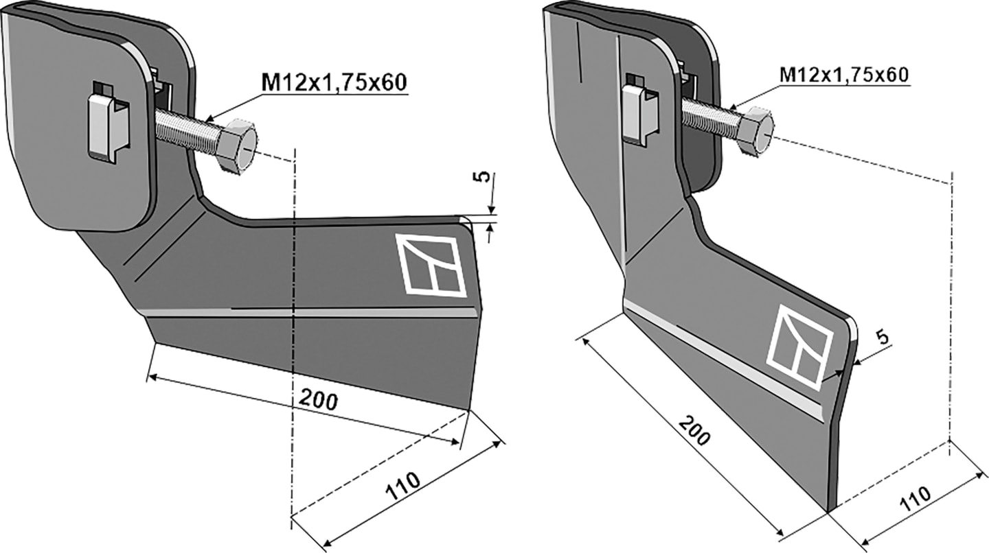 Industriehof® Flachhäufler links/rechts, 110 mm, für Schmotzer Hackschare bis 200 mm