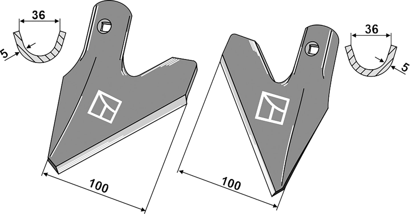 Industriehof® Hackschar, Halbschar gekröpft links/rechts, Arbeitsbreite 100 mm, Arbeitswinkel 42 °, für Hatzenbichler