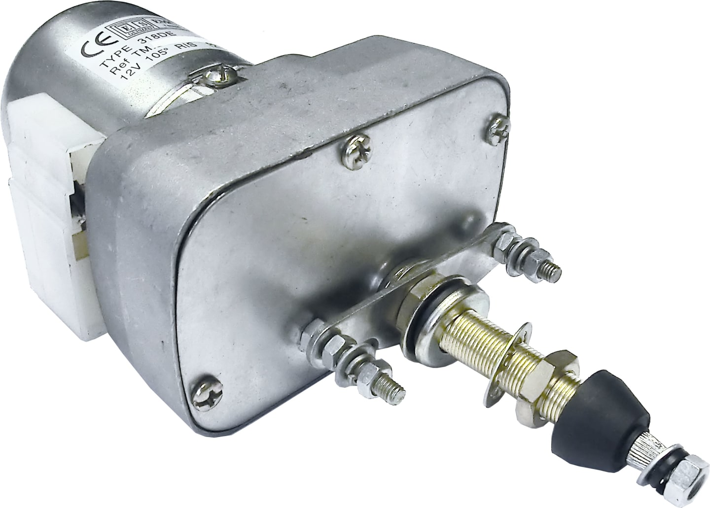 Scheibenwischermotor 12 V, Wischwinkel 105 °, 80 mm, Ø Welle 8 mm x M 6 AG für Traktor Fendt Farmer 100