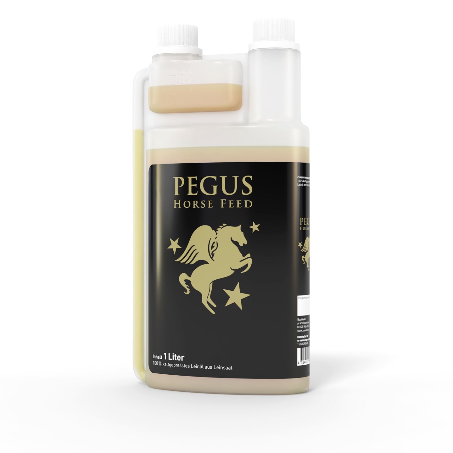 Pegus Leinöl Kleinpackung Leinsamenöl für Pferde, kalt gepresst Öl 1 l Flasche