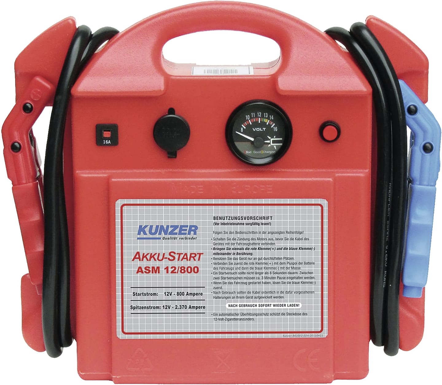 KUNZER Starthilfe "Akku-Start" 12 V 800 A; 12 V max. 2.370 A, ASM 12/800