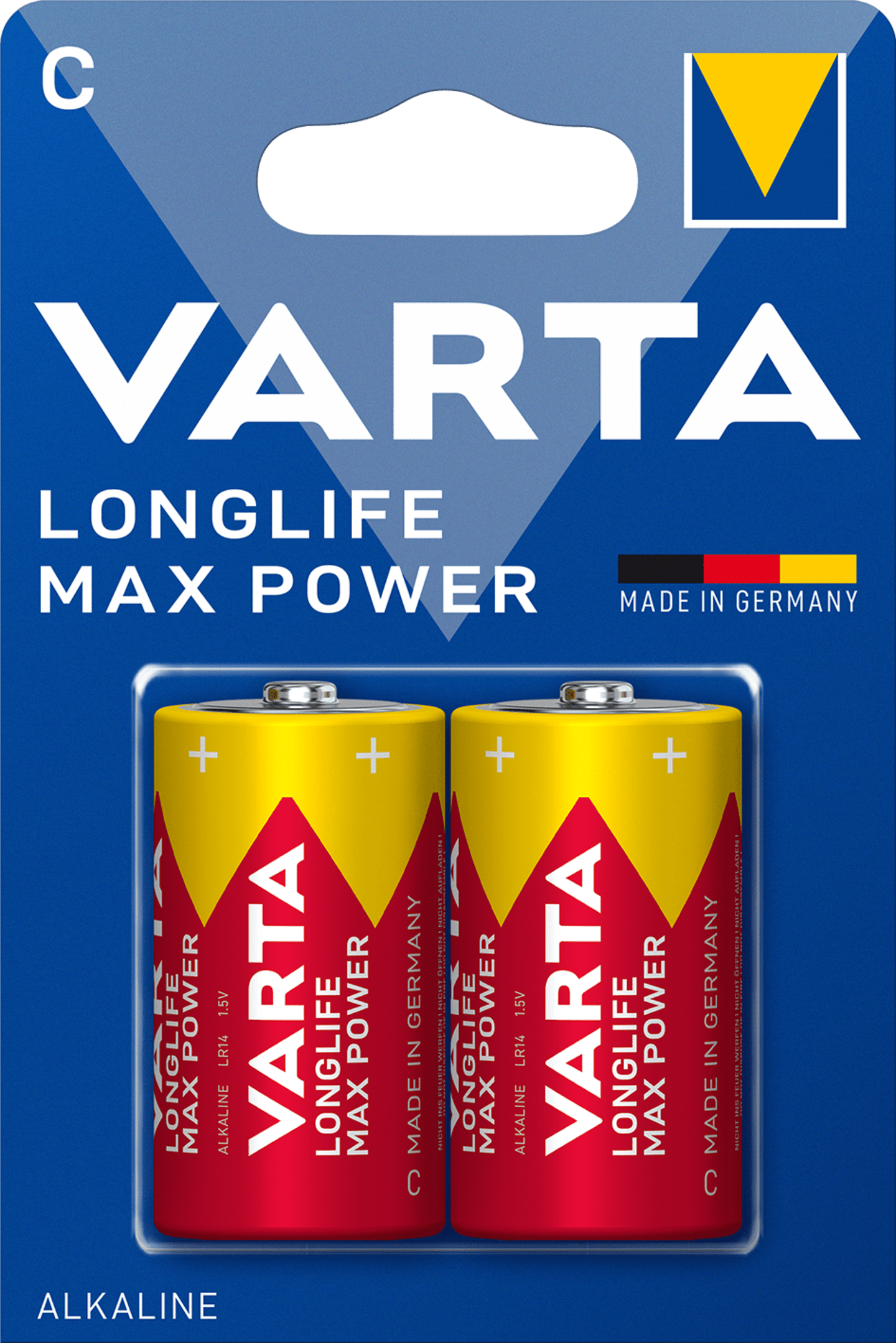 VARTA Batterie Alkaline Longlife Power Max C; LR14 1,5 V/7.800 mAh, 2 St. Blister, 1471526