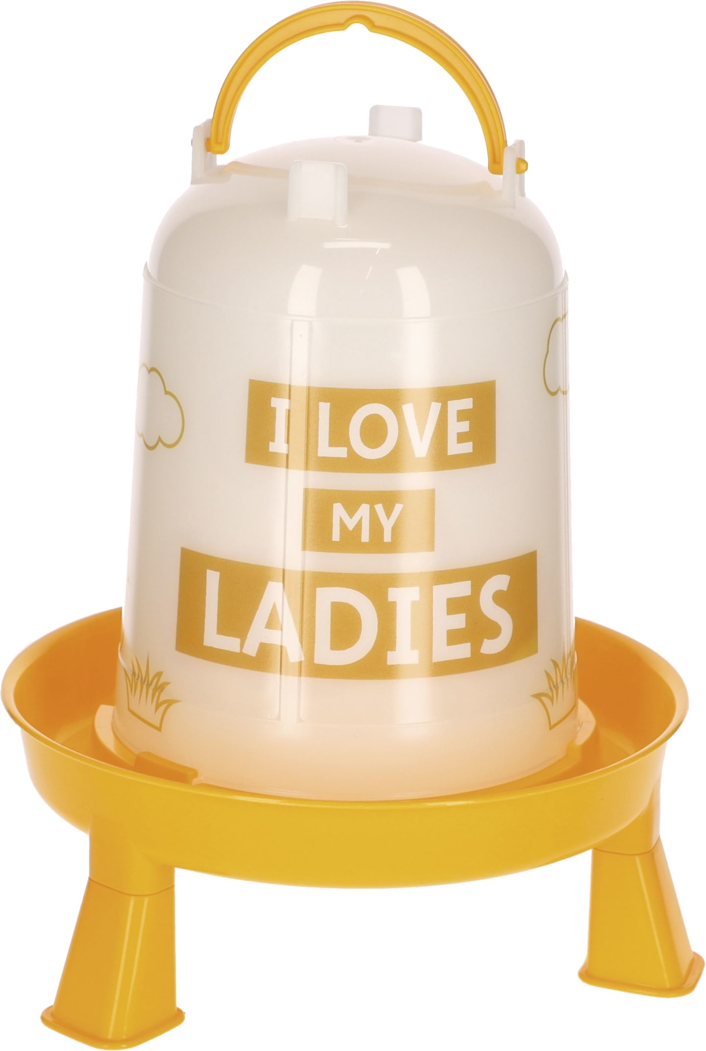 KERBL Geflügeltränke 3 l inkl. Standfüße, Kunststoff (lebensmittelecht), Aufdruck I LOVE MY LADIES, für Geflügel in Bodenhaltung, 70166