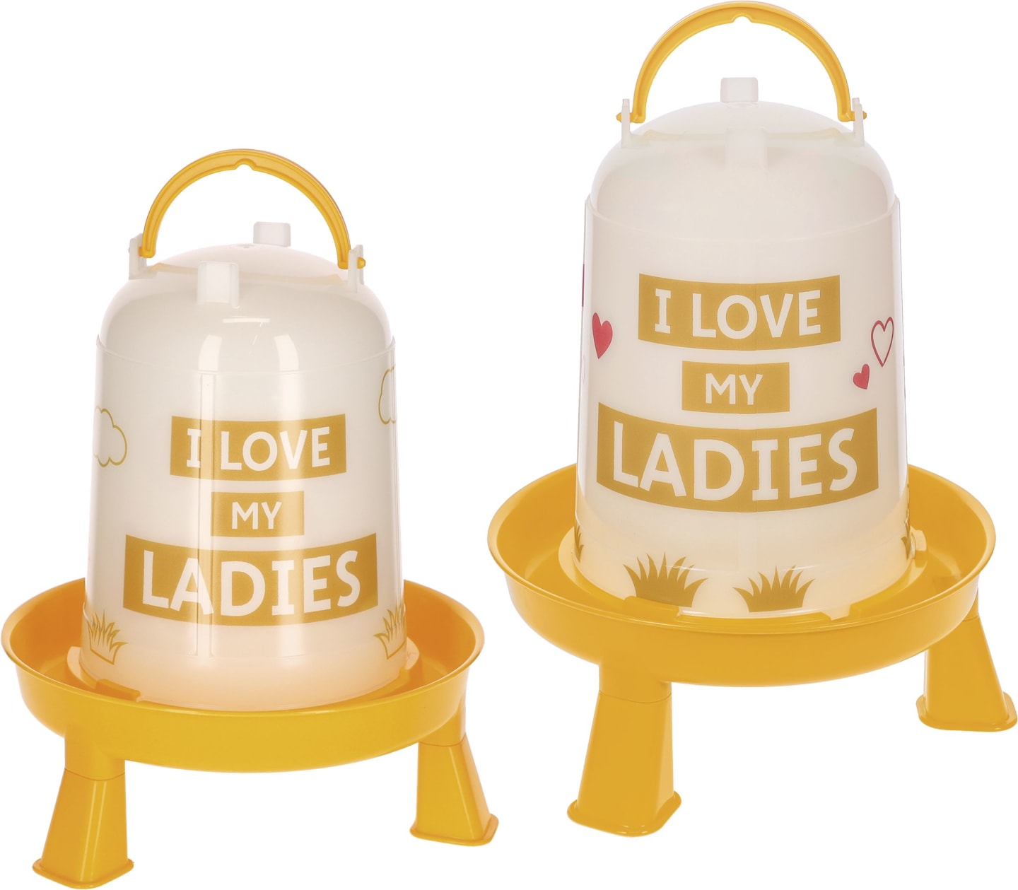 KERBL Geflügeltränke inkl. Standfüße, Kunststoff (lebensmittelecht), Aufdruck I LOVE MY LADIES, für Geflügel in Bodenhaltung
