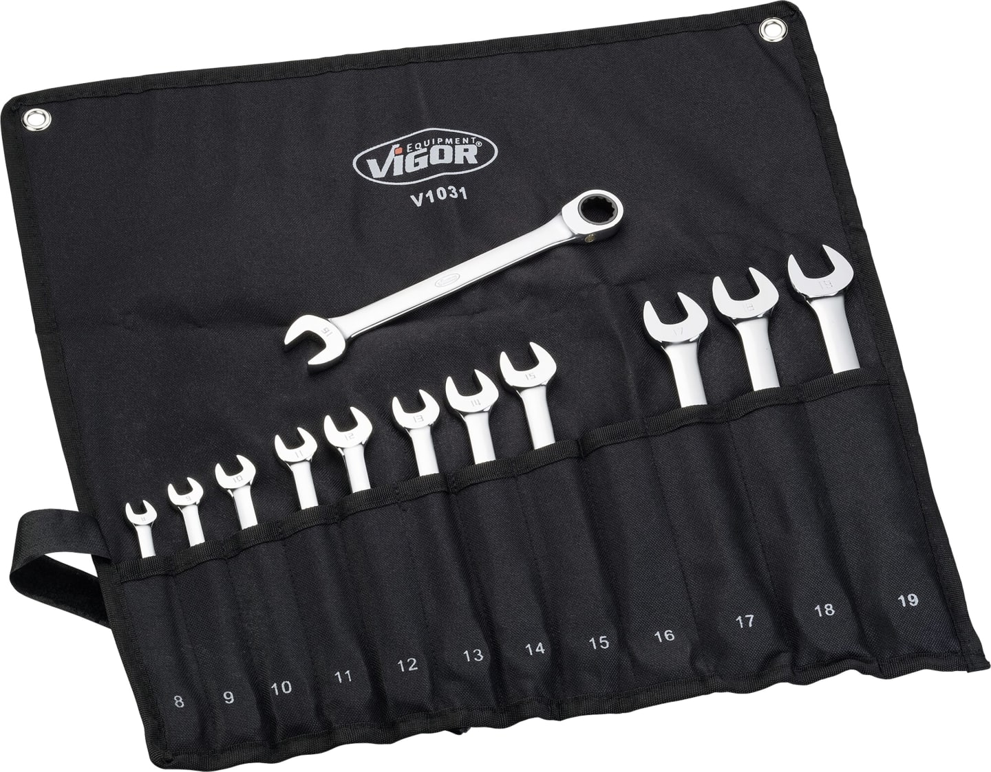 Vigor® Gabel-Ringschlüsselsatz, 12-teilig, mit Ratschenmechanismus, V1031-BE