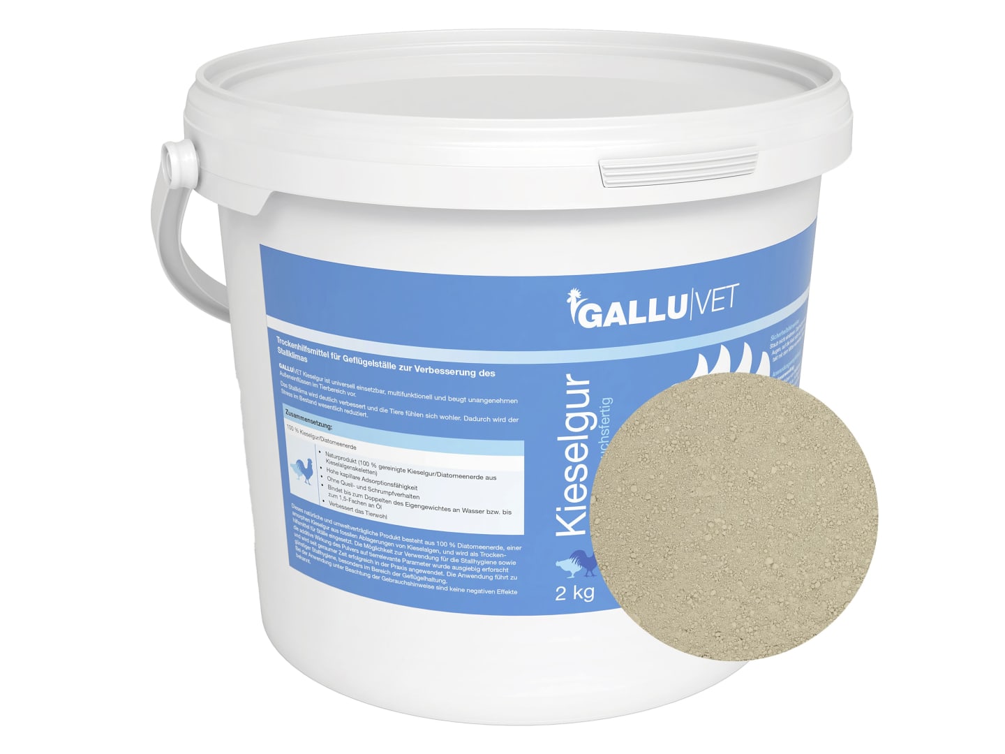 GALLUVET Kieselgur universell einsetzbares, gebrauchsfertiges Trockenhilfsmittel, Vorteilspackung 2 kg Eimer