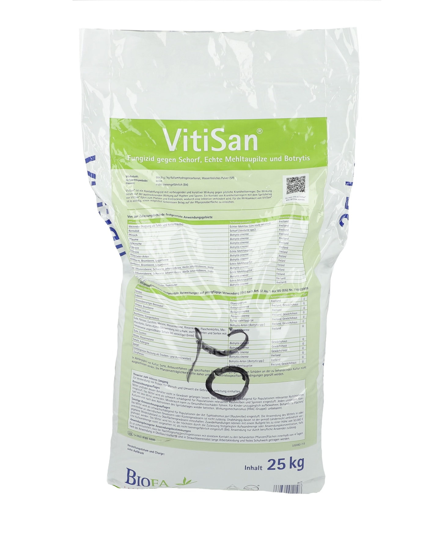 BIOFA VitiSan 25 kg Sack Fungizid gegen Echten Mehltau, Schorf, Botrytis und weitere Pilzerkrankungen