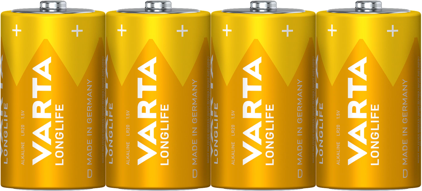 VARTA Batterie Alkaline Longlife D; LR20 1,5 V/15.800 mAh, 4 St. Folie,