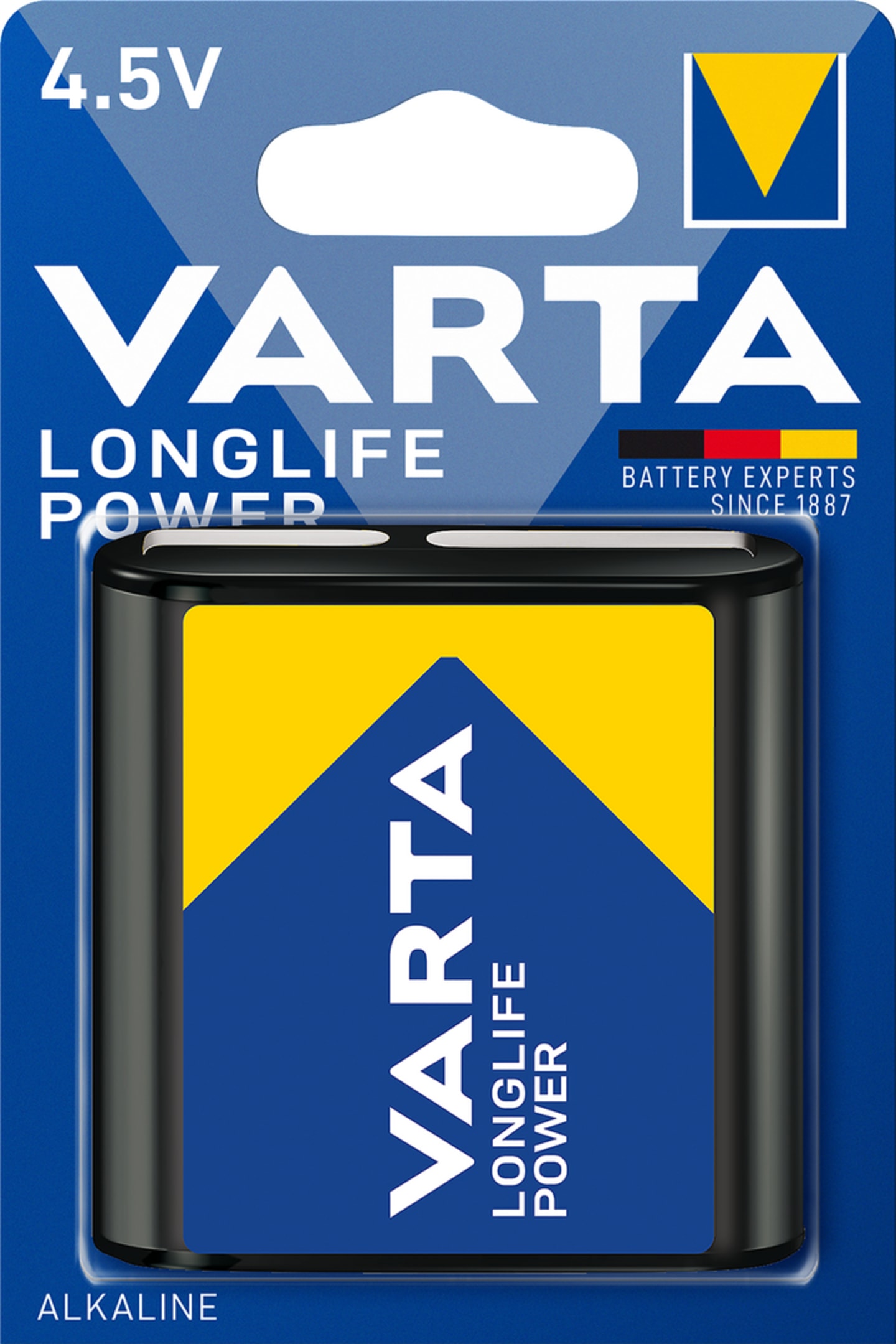 VARTA Batterie Alkaline Longlife Power Flachbatterie; 3LR12 4,5 V/6.100 mAh, 1 St. Blister, 4912121411