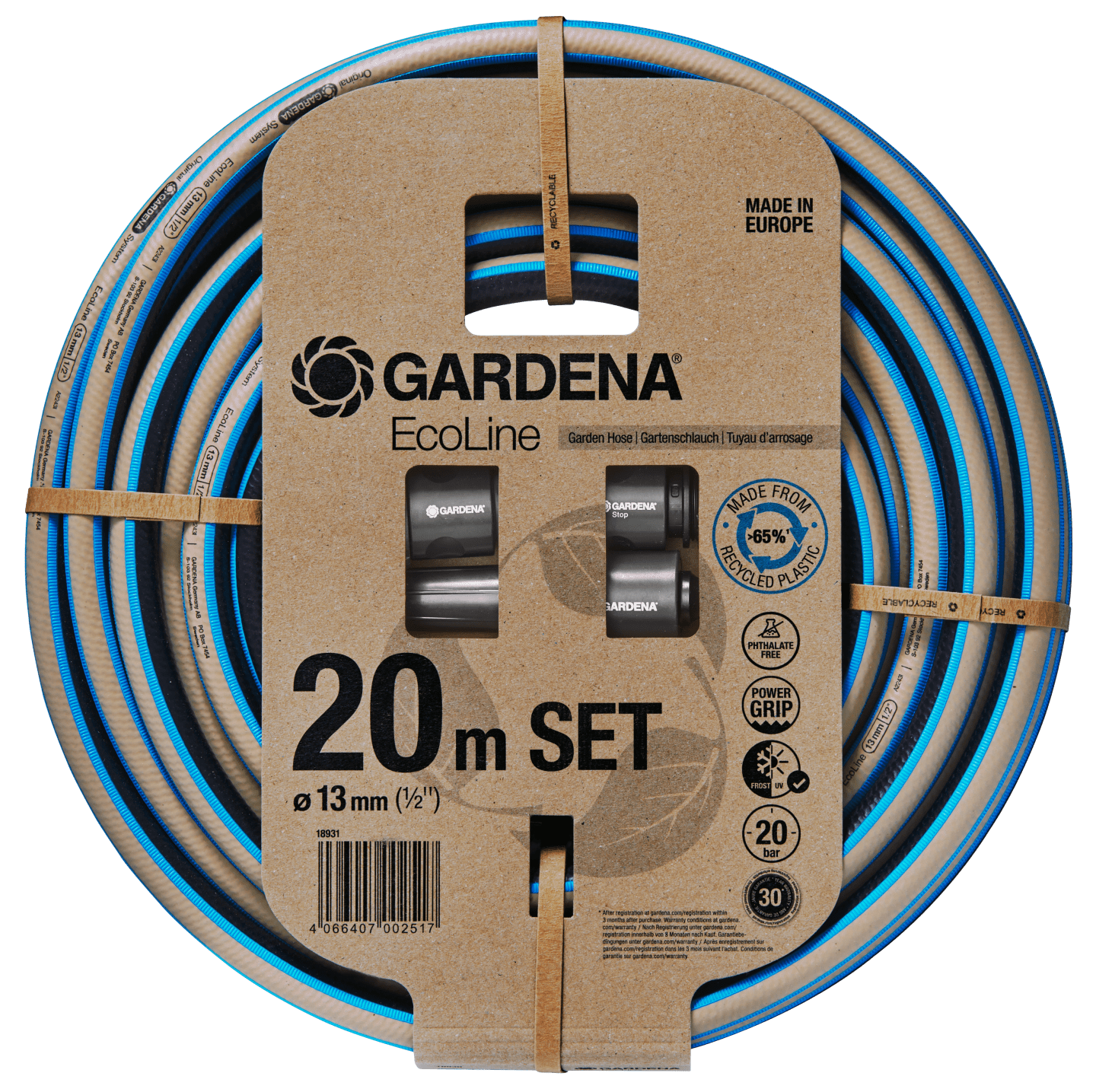 GARDENA Schlauch Set EcoLine 13 mm (1/2") 20 m, blau; grau, 18931-20