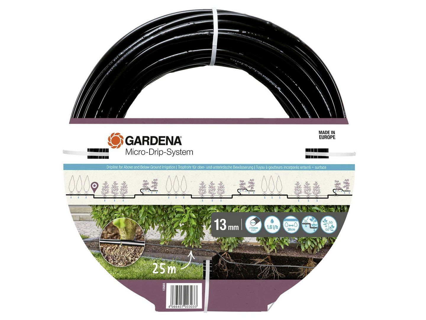 GARDENA Micro-Drip-System ober-/unterirdisches Tropfrohr für Büsche/Hecken