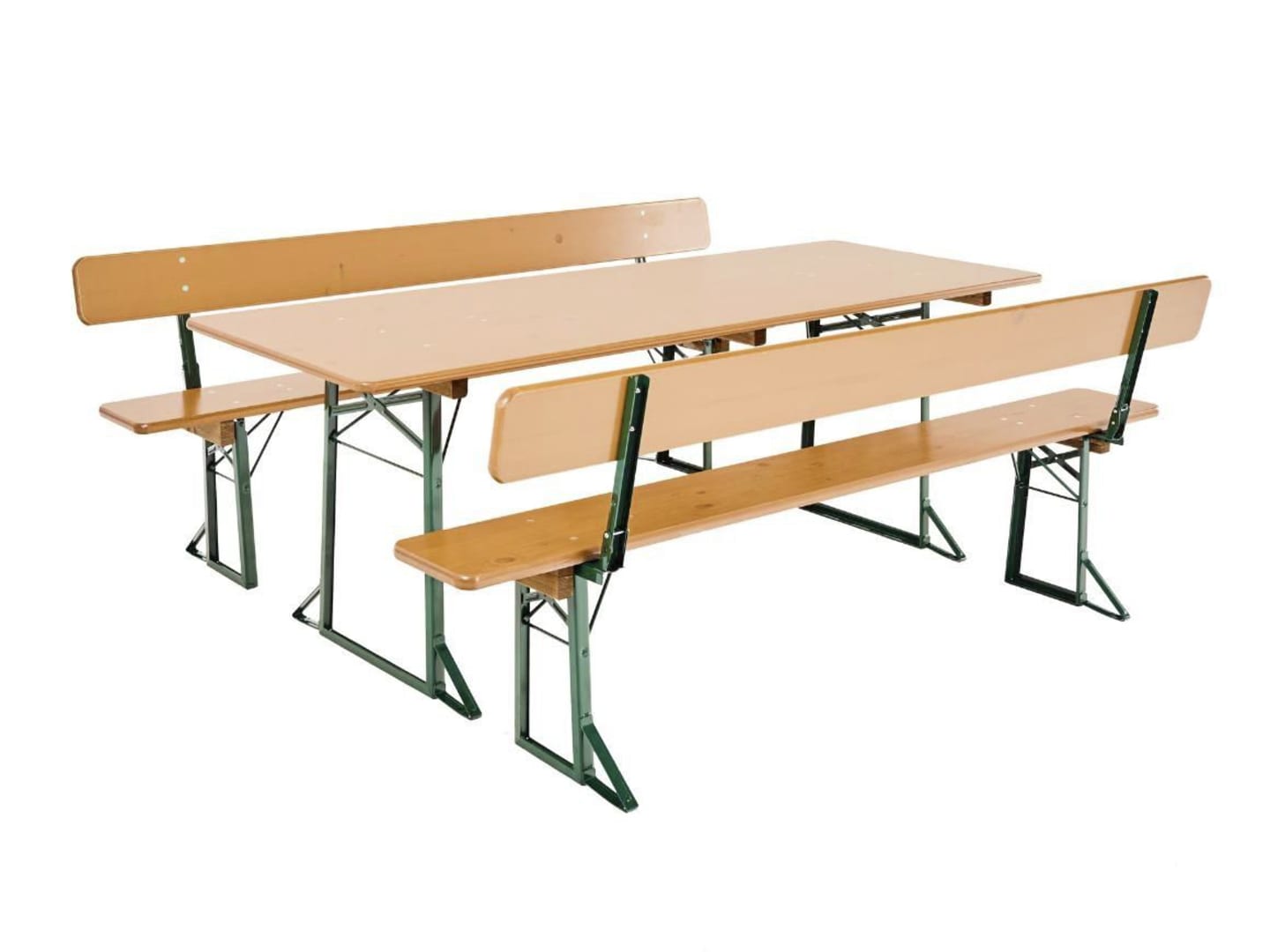 RUKU Bierzeltgarnitur, 220 cm, 80 cm breiter Tisch Kiefer 1 Tisch + 2 Bänke mit Lehne 3-tlg.