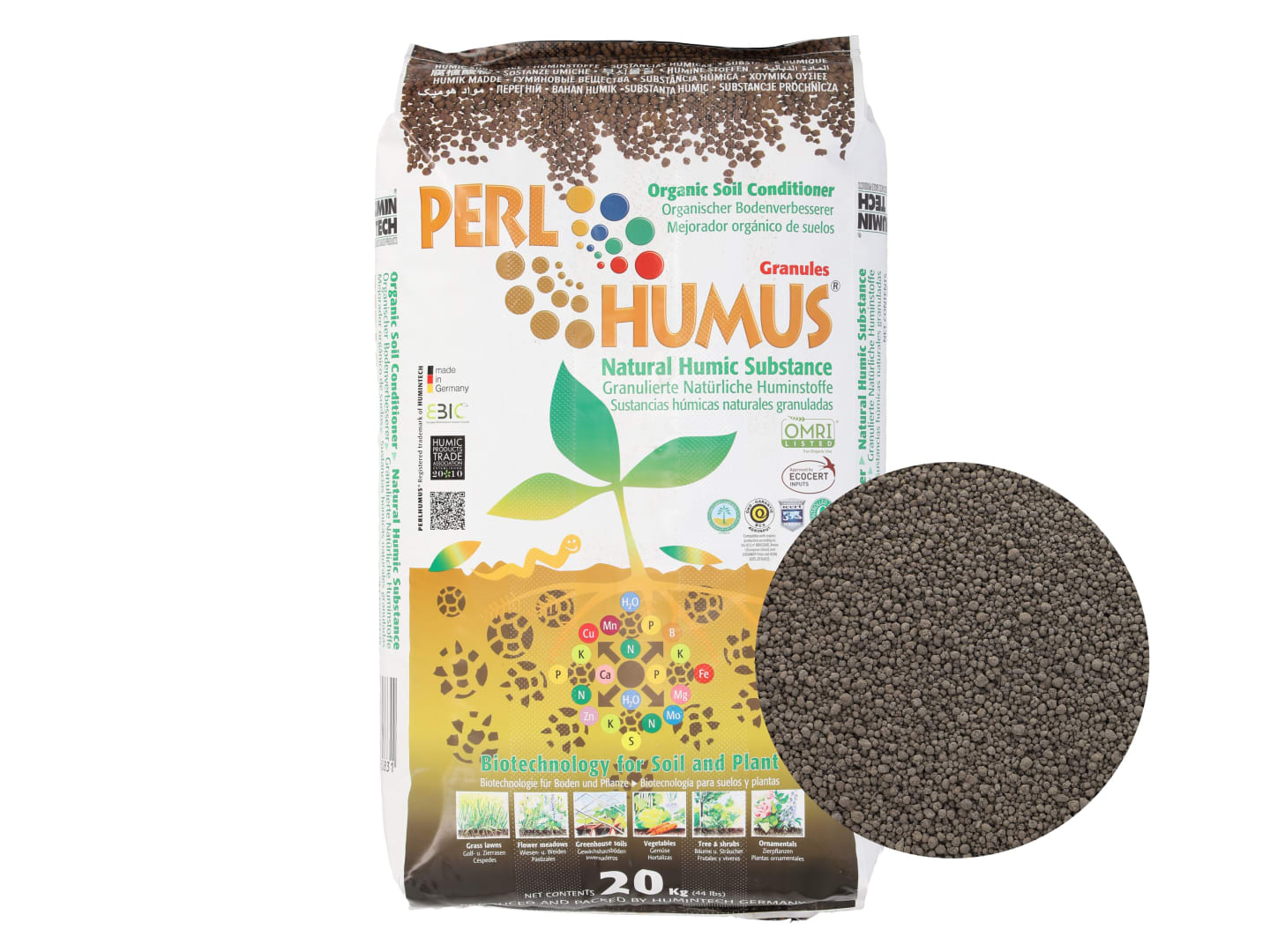 Humintech PERLHUMUS® organisches Bodenadditiv mit 60% Huminstoffe 20 kg Sack Granulat