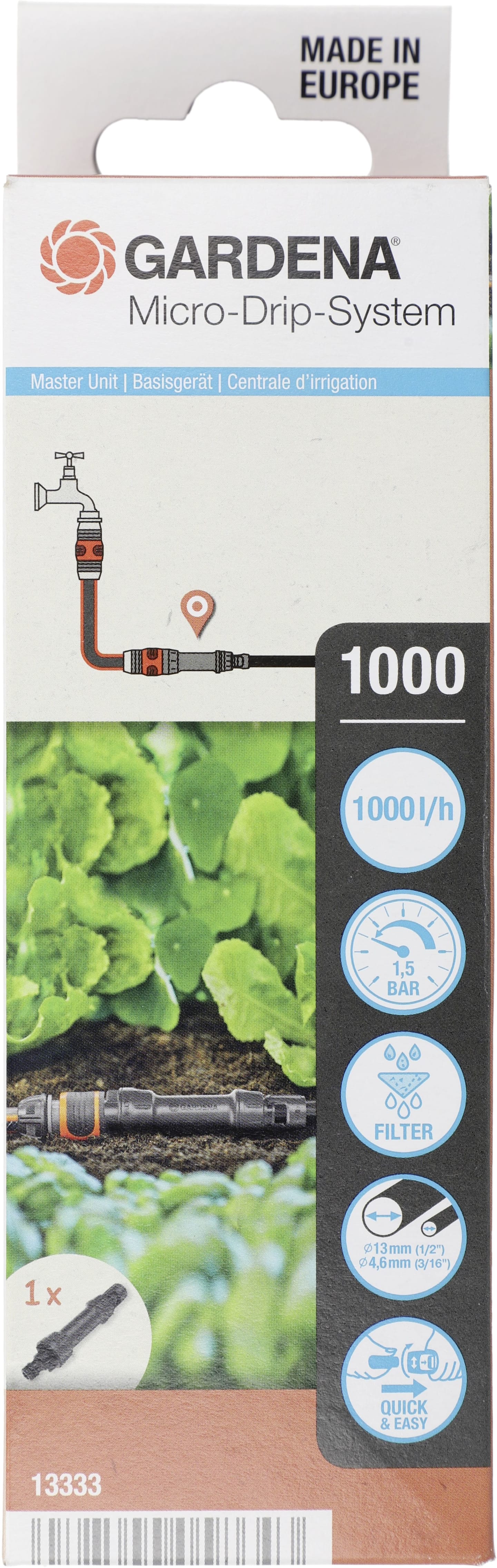 GARDENA Micro-Drip-System Basisgerät 1000 anthrazit 4,6 mm (3/16"); 13 mm (1/2'') OTN/HTN 13333-20