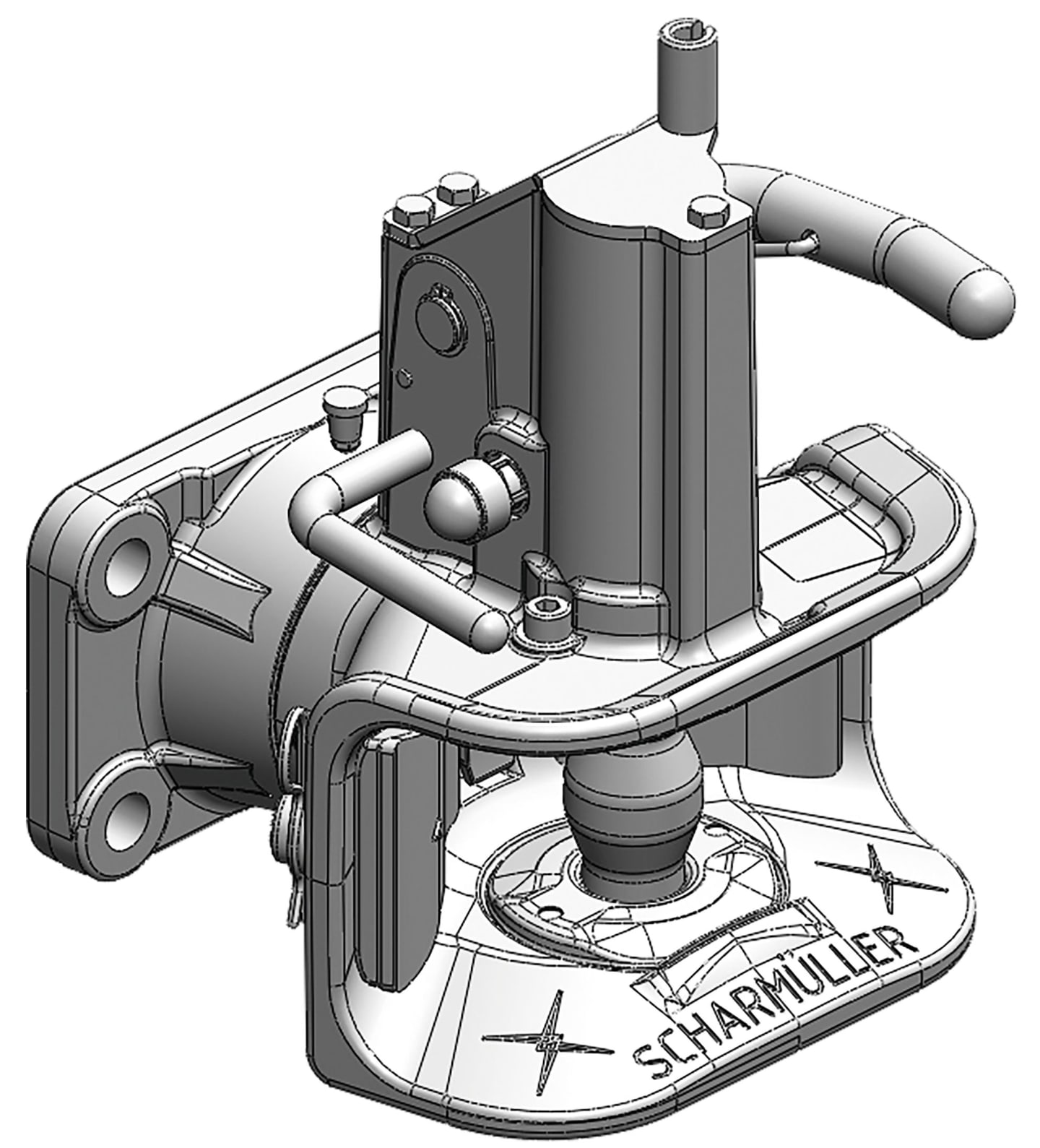 scharmüller Zugmaul "514010" automatisch, drehbar, mit Flansch, Lochbild B x H 140 x 80 mm, Ø Bolzen 38 mm, schwarz, 05.1403.221-A02