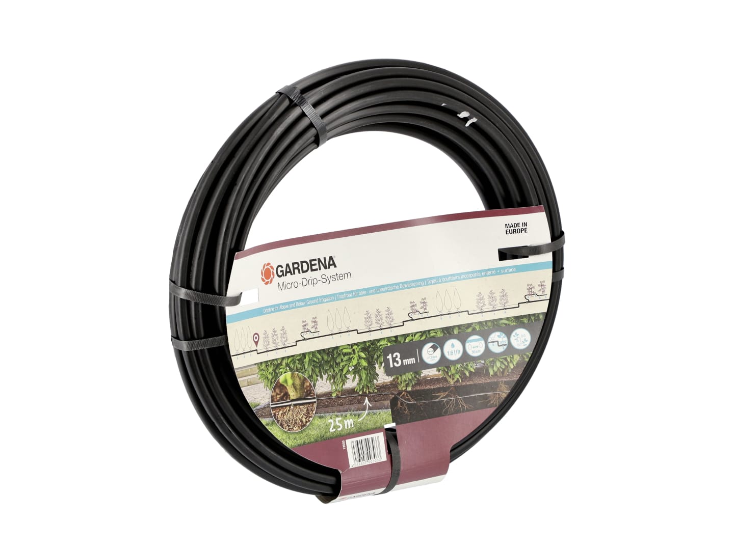 GARDENA Micro-Drip-System ober-/unterirdisches Tropfrohr für Büsche/Hecken, 25 m, Tropfer 1,6 l/h, 13503-20