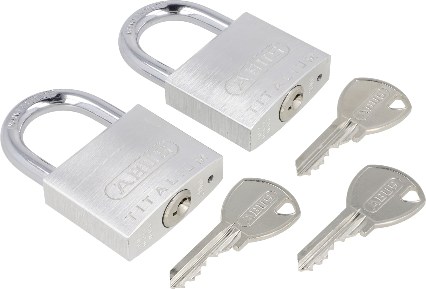 ABUS Vorhangschloss Titalium 64TI/40 2er Pack Torschloss, Spezial-Aluminium, 2er Pack, gehärteter Stahlbügel, ABUS-Sicherheitslevel 5
