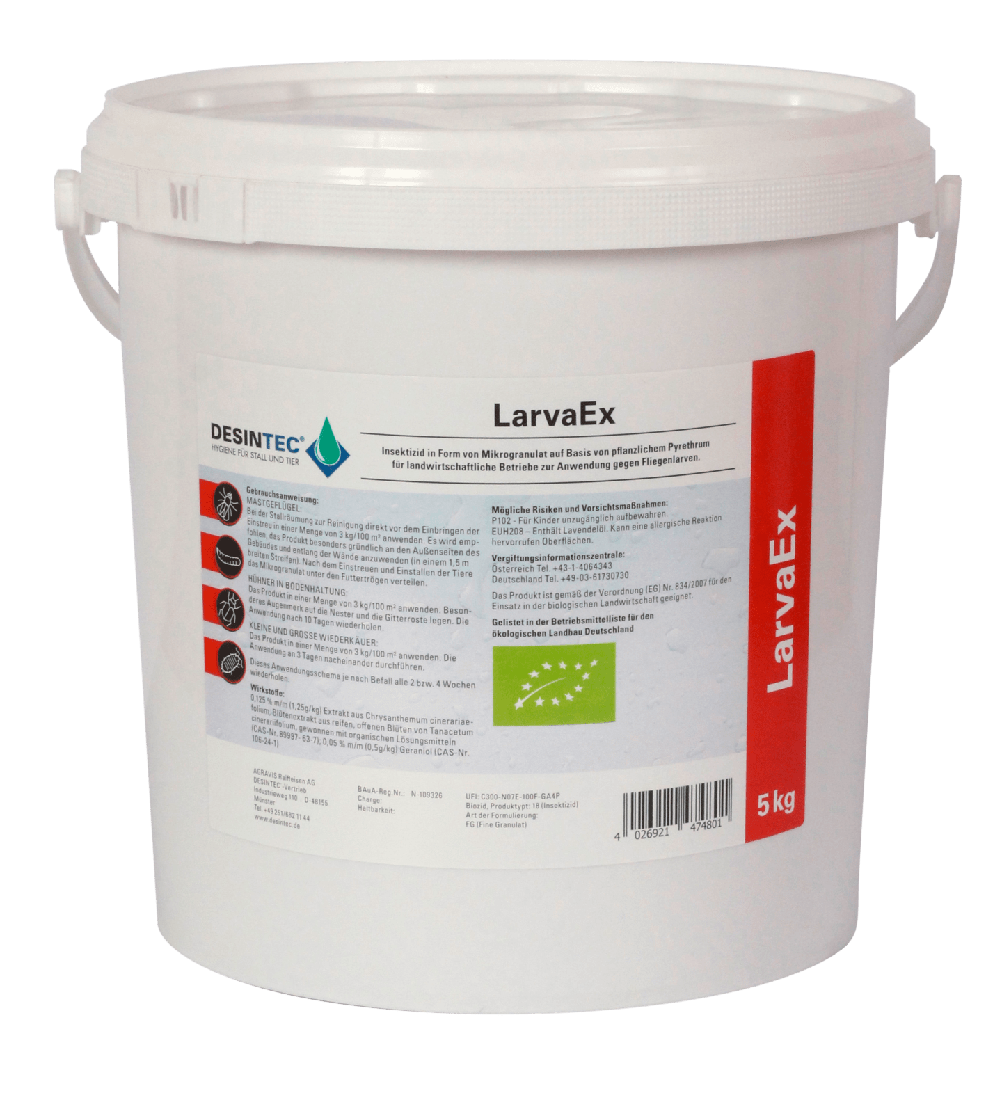 DESINTEC® LarvaEx für landwirtschaftliche Betriebe zur Anwendung gegen Fliegenlarven 5 kg Eimer