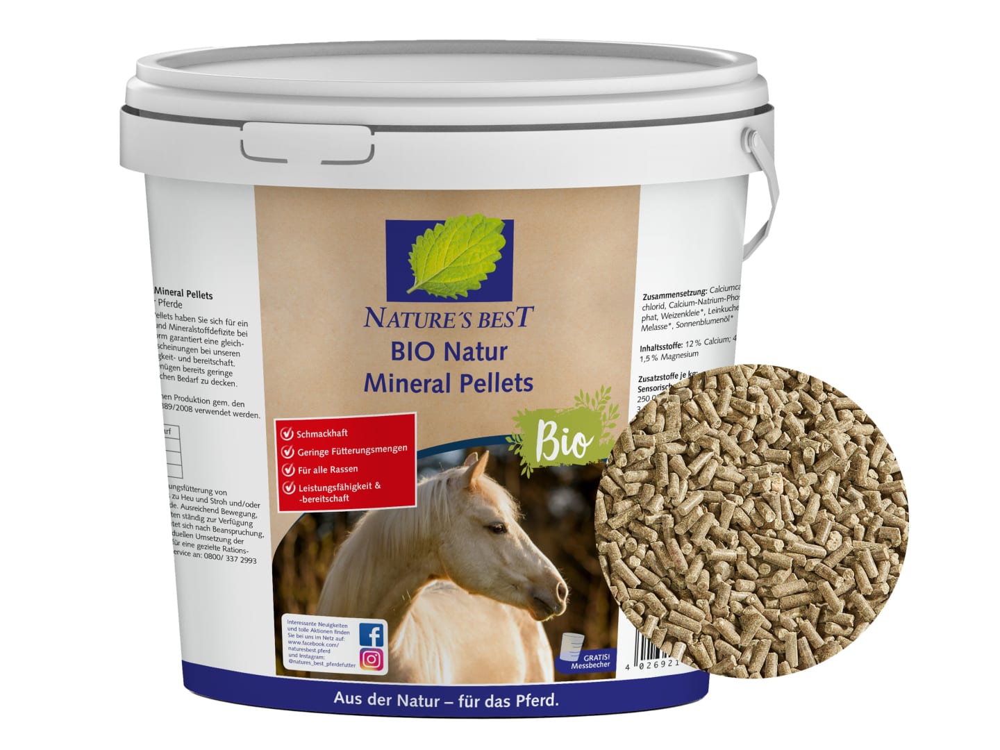NATURE´S BEST Natur Mineral Pellets für Ökobetriebe geeignetes Mineralfutter für Pferde zur Optimierung der Ration 10 kg Eimer
