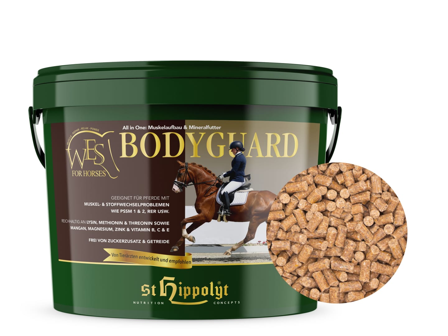 St. Hippolyt WES Bodyguard voll mineralisiertes, proteinreiches Zusatzfutter mit Wirkstoffen für die Muskulatur 10 kg Eimer