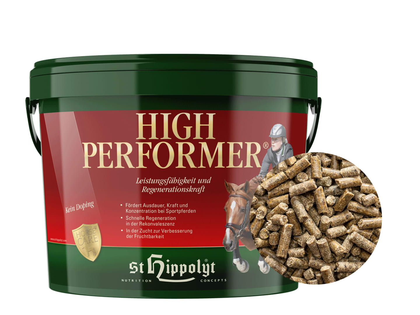 St. Hippolyt High Performer 3 kg Eimer energiereiches Zusatzfutter für Leistungspferde Pellet