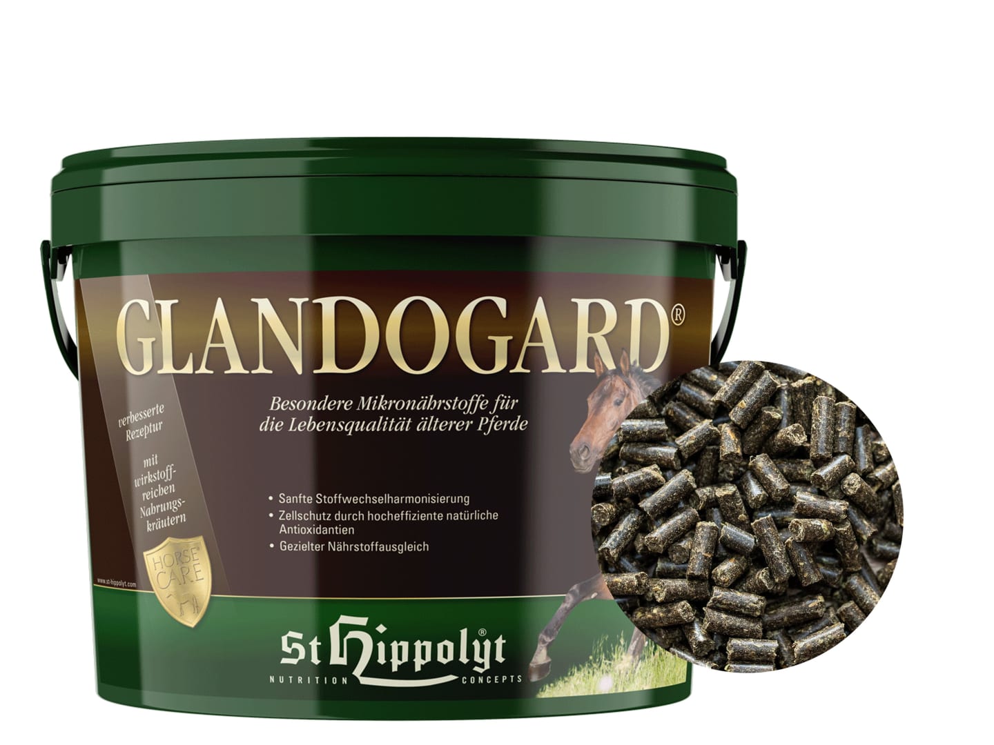 St. Hippolyt Glandogard 3,75 kg Eimer mit speziellen Mikronährstoffen für ältere Pferde/ Senioren Pellet