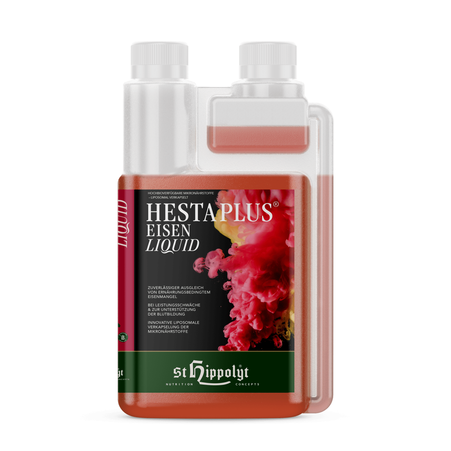 St. Hippolyt Hesta plus Eisen Liquid hochbioverfügbare Mikronährstoffe für Pferde 1 l Flasche