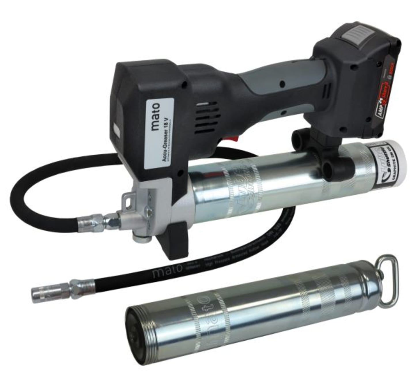 mato Akku-Fettpresse ACCU-GREASER 18V PREMIUM-S-LS AMP, für Pull-Off- und Lube-Shuttle®-Kartuschen, mit Akku (18 V|2,0 Ah) und Ladegerät 3424312