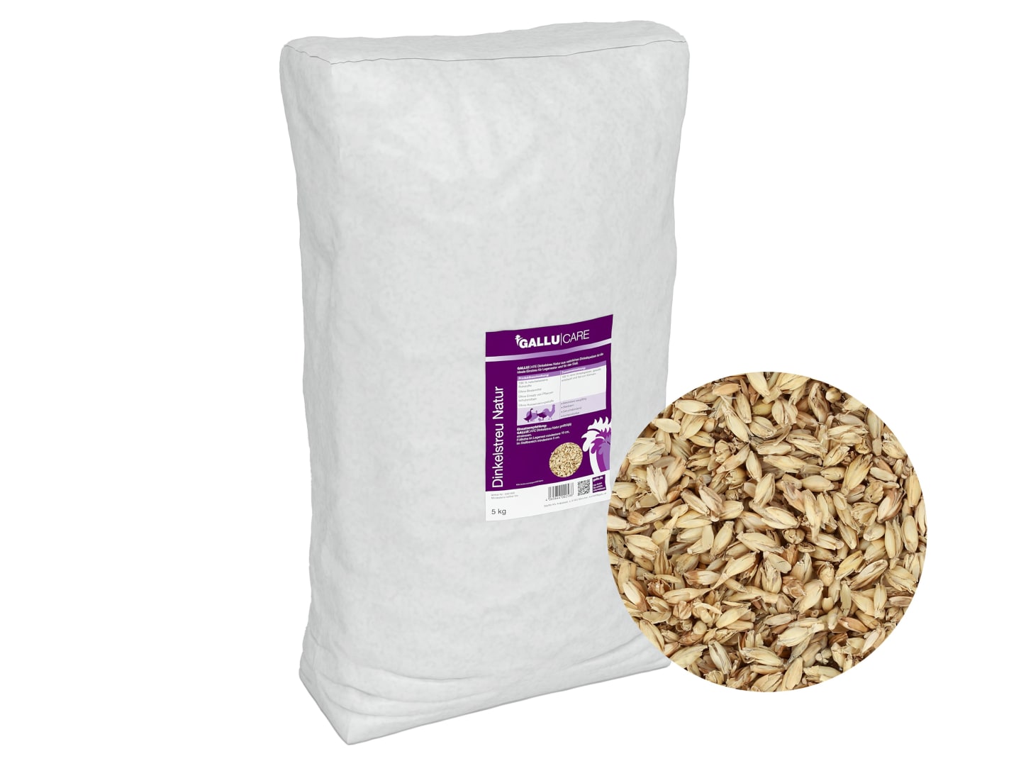 GALLUCARE Dinkelstreu Natur naturbelassene, staubarme Dinkelspelzen als Einstreu für Hühner mit hoher Saugkraft getrocknet 5 kg Sack