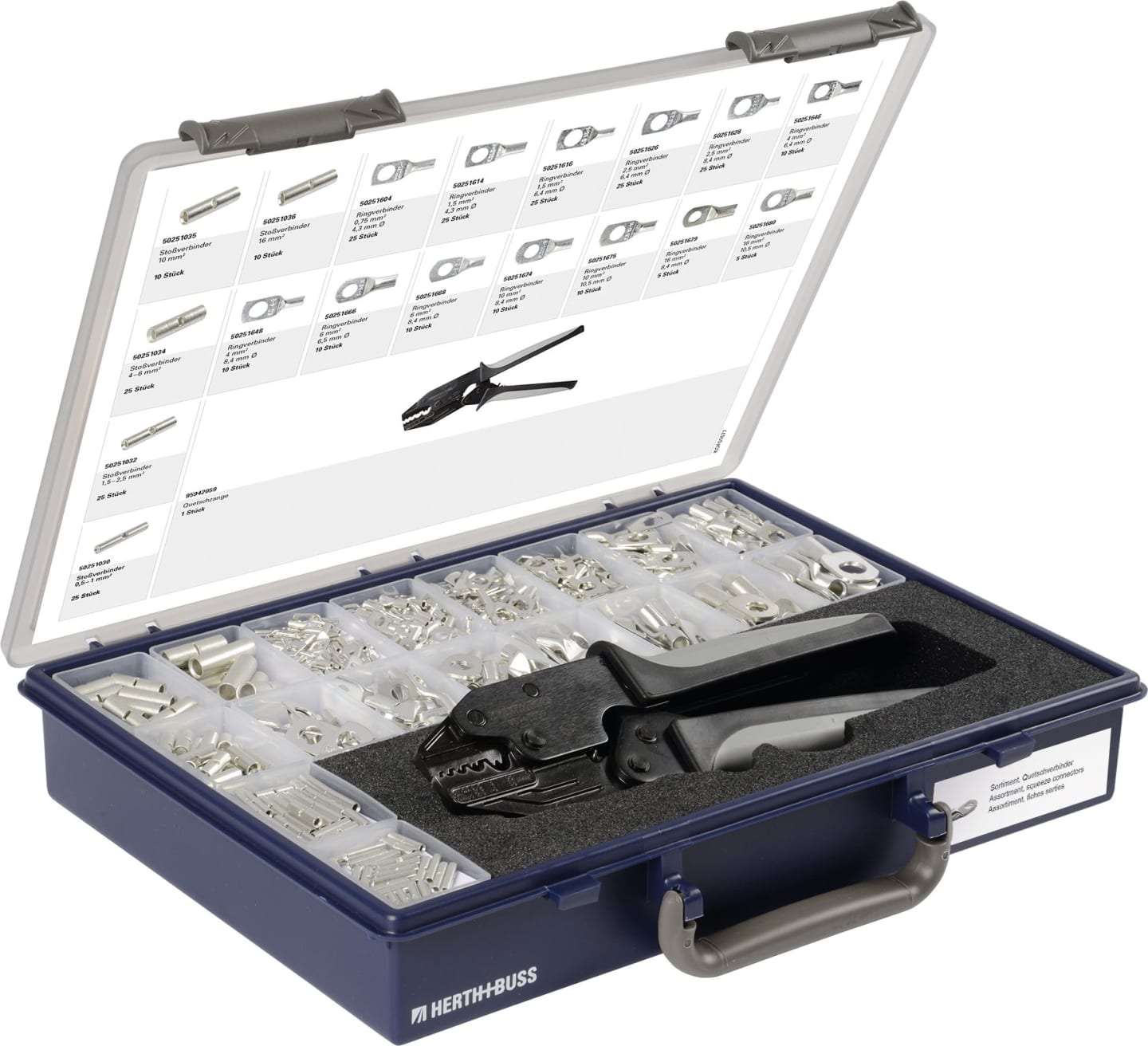Herth + Buss Quetschverbinder-Sortiment 290 St., , mit Stoßverbinder, Ringverbinder, Quetschzange, 54 254 120