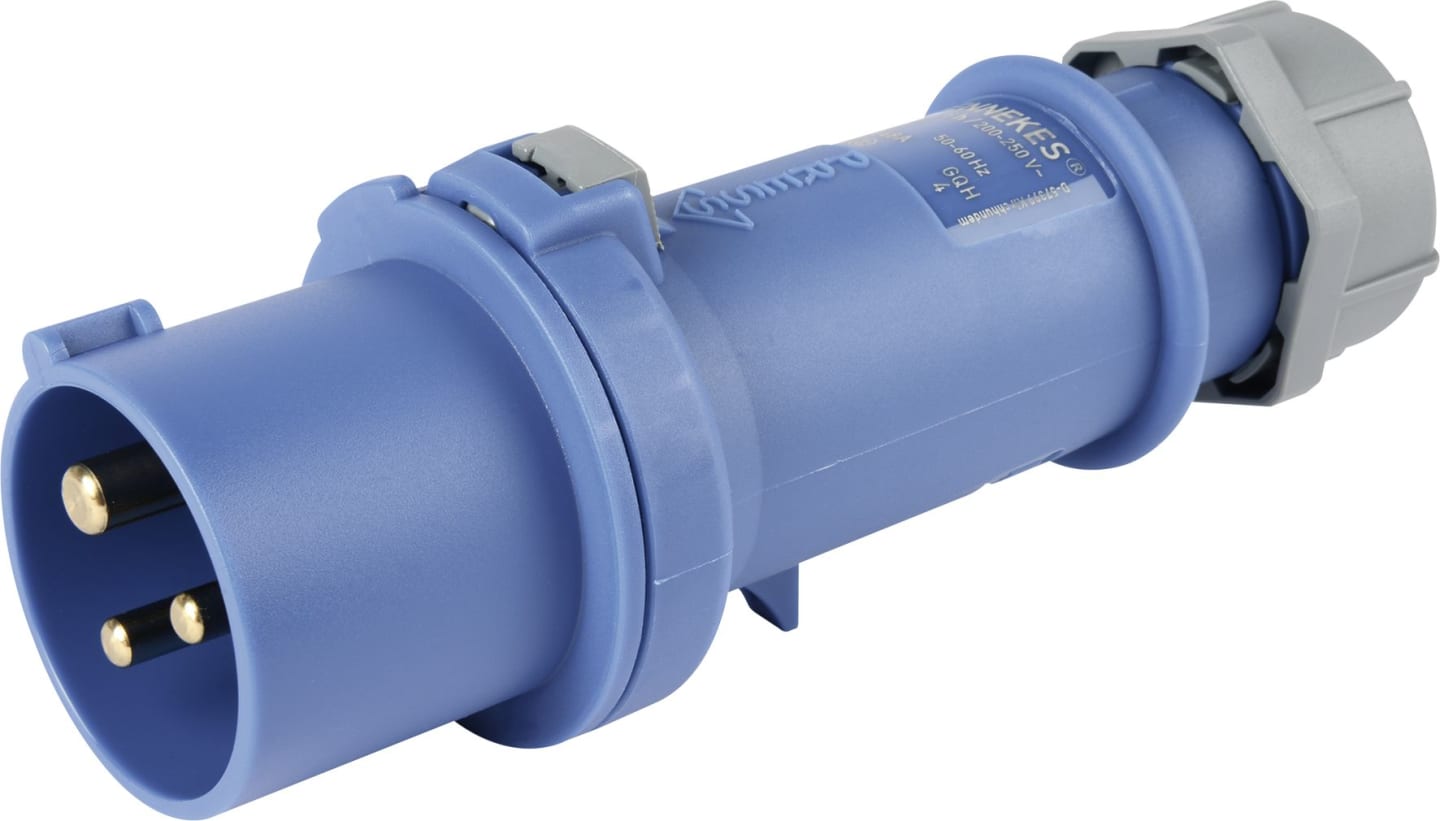 Herth + Buss CEE-Stecker, 230 V, 16 A, 3-polig, blau, mit Knickschutz, Zugentlastung, für Nutzfahrzeuge, 51 307 021
