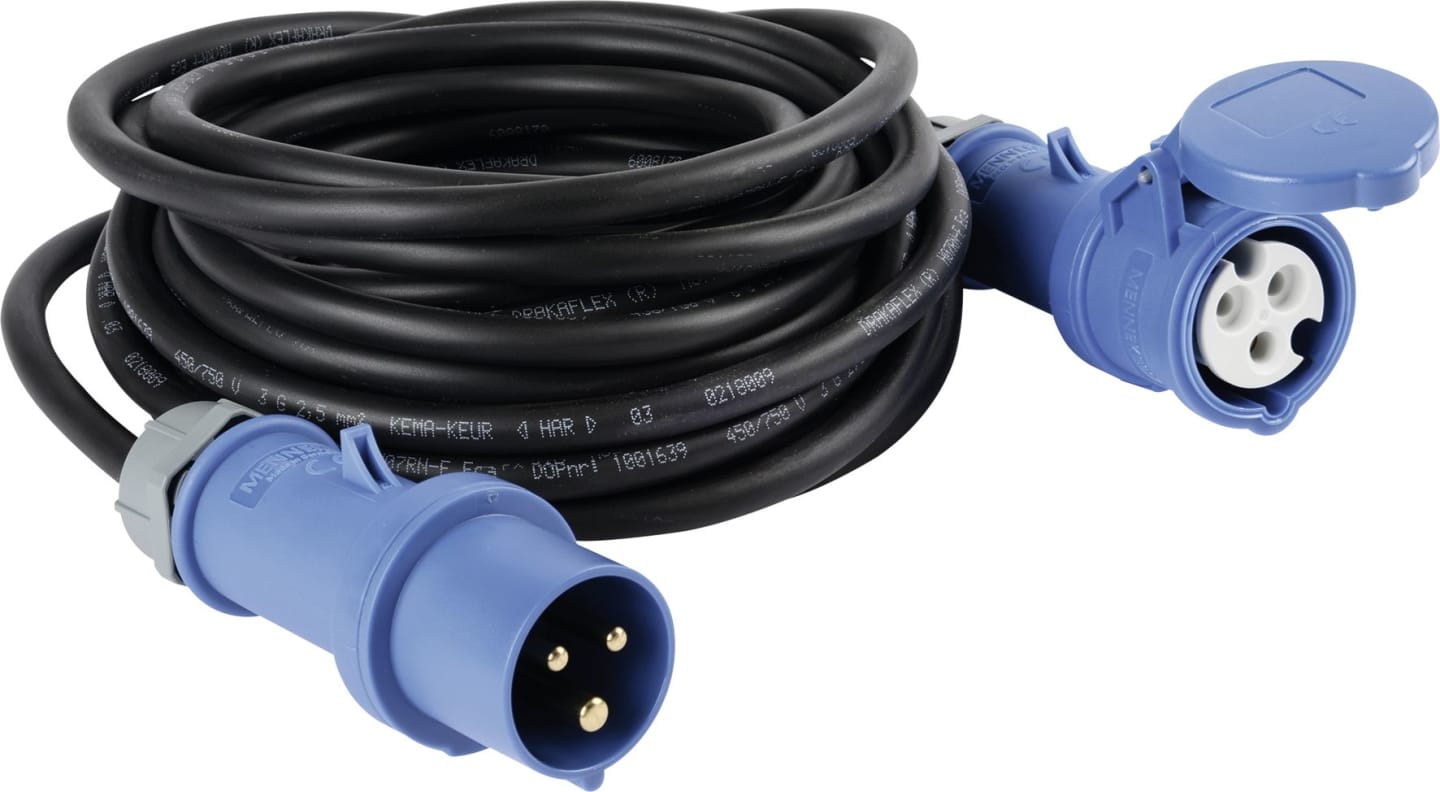 Herth + Buss Verlängerungskabel 10 m, 230 V, 16 A, Stecker CEE 3-polig; Steckdose CEE 3-polig, mit Deckel,, 51 307 053