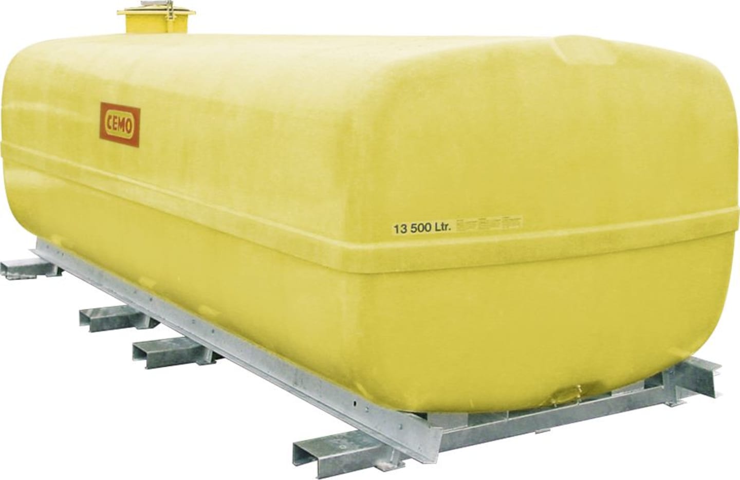 Cemo Fass 13.500 l Klappdeckel, mit Stahlkufen, GFK, rechteckig, gelb, 8008