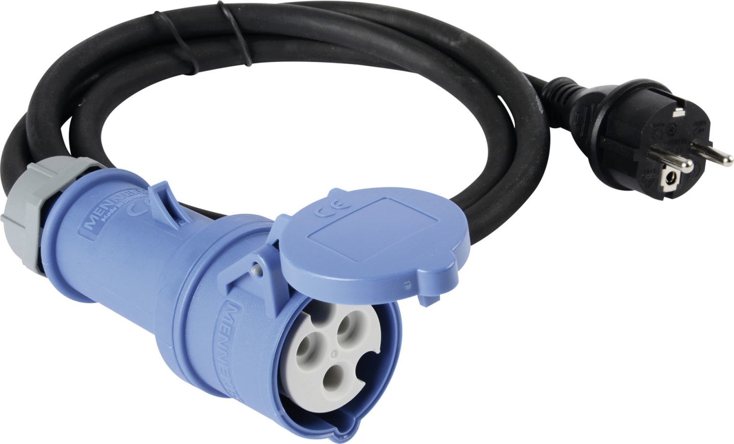 Herth + Buss Adapterkabel 1,5 m, 230 V, 16 A, Stecker 2-polig; Steckdose CEE 3-polig, mit Deckel, Schutzkontakt, 51 307 050