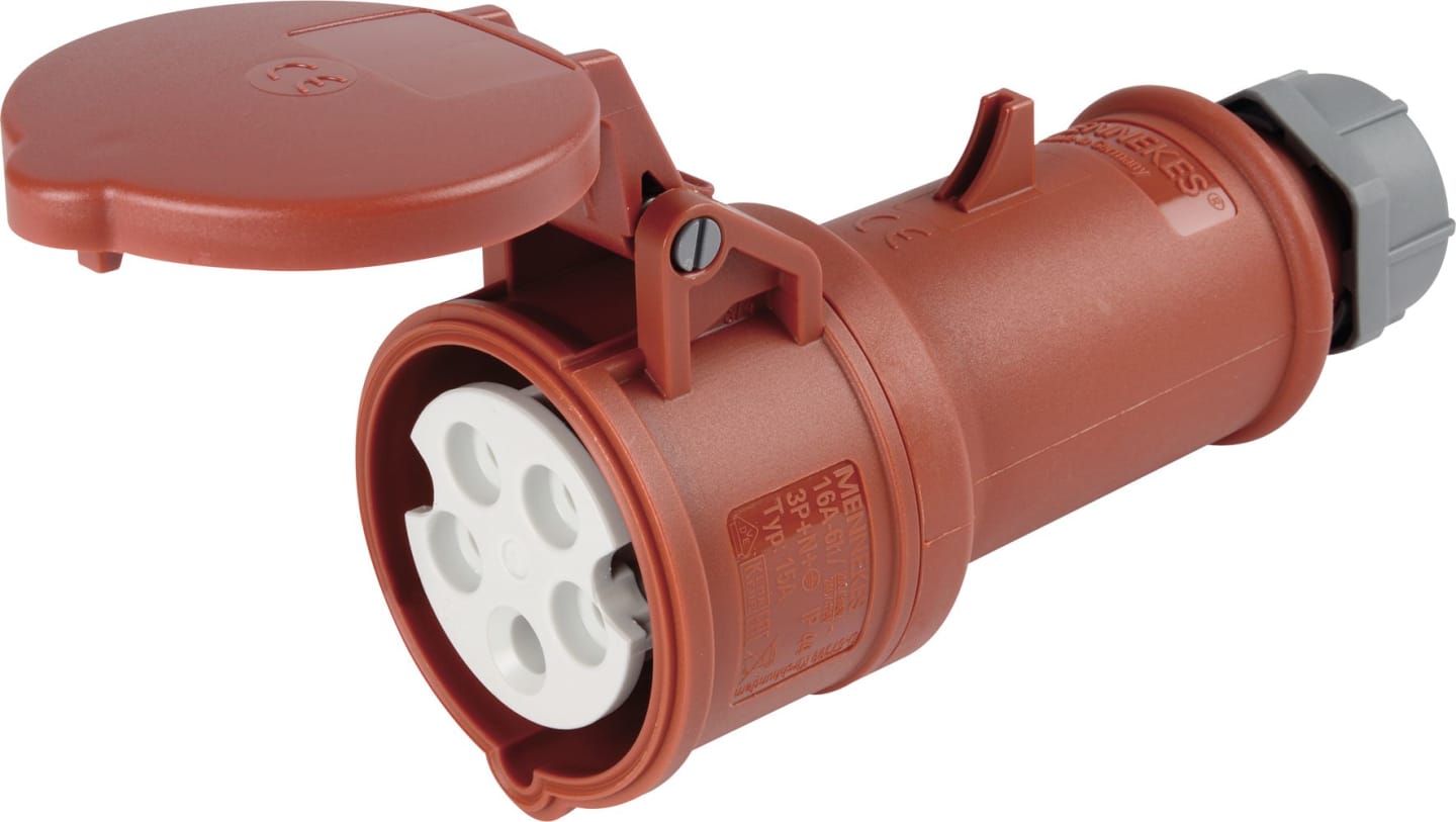Herth + Buss CEE-Kupplung, 400 V, 16 A; 32 A, 5-polig, rot, mit Knickschutz, Zugentlastung, Deckel, für Nutzfahrzeuge