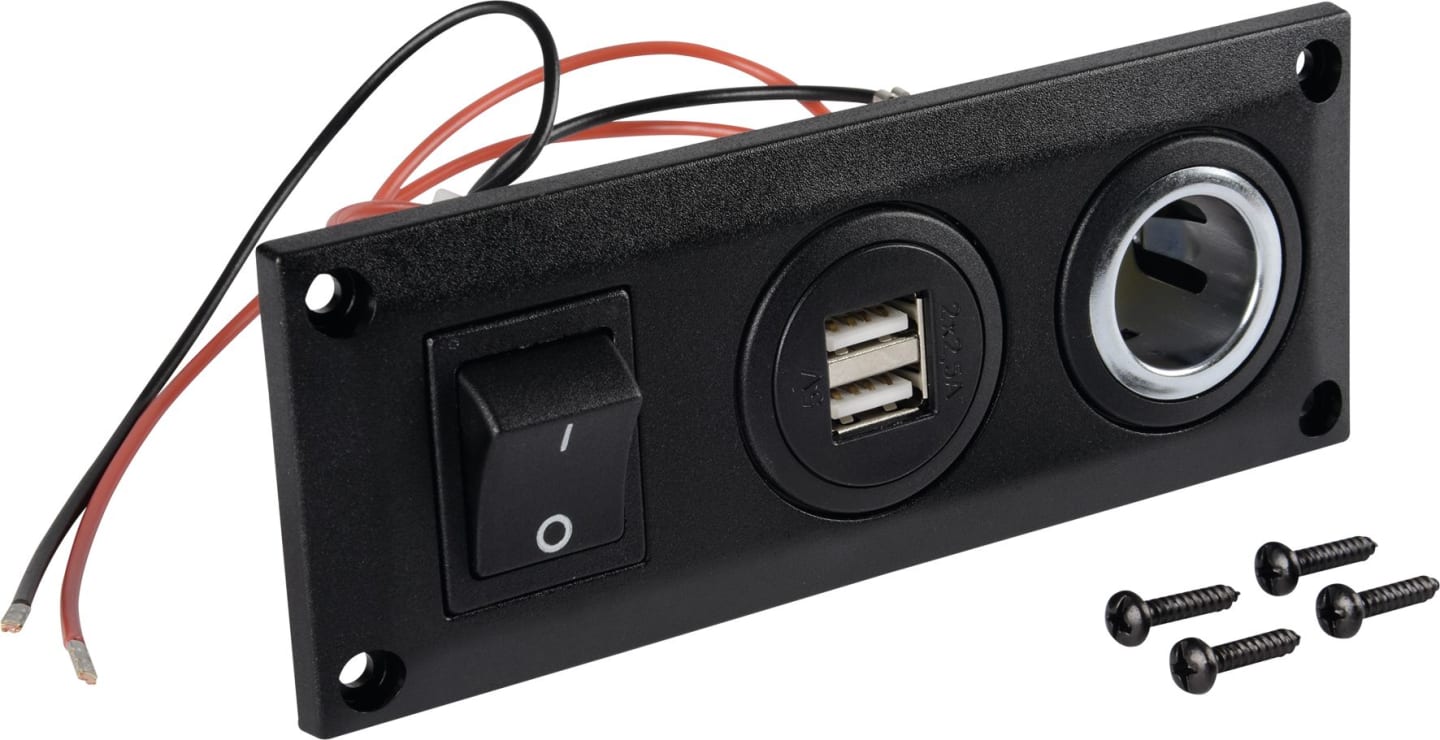 Herth + Buss Steckdose 1-polig, 12 – 24 V, 20 A, 2 x USB 5 V/2.500 mA, mit Überspannungsschutz, Ein-/Ausschalter, 51 306 873