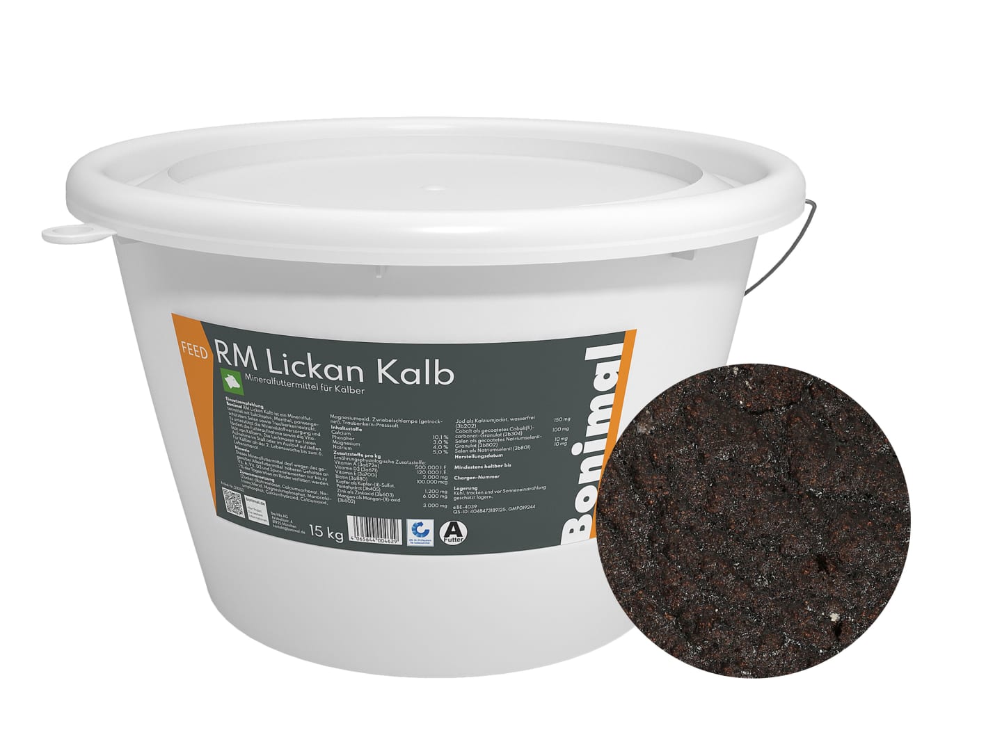 Bonimal FEED RM Lickan Kalb mit Eukalyptus, Menthol, Selen sowie Traubenkernextrakt Leckmasse 15 kg Eimer