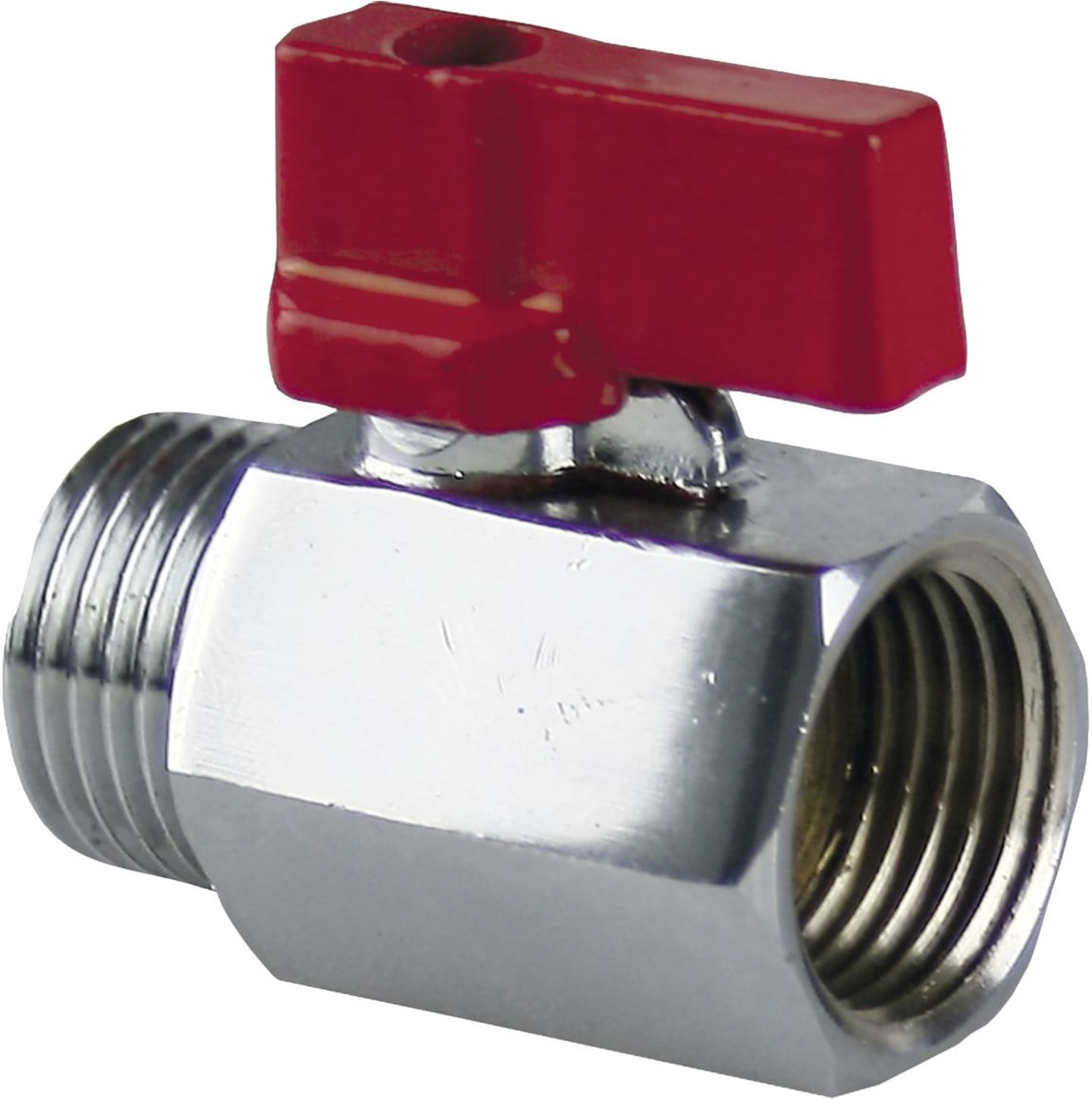 Hücobi Kugelhahn "Mini" 3/8" IG; 3/8" AG Aluminium; Messing matt verchromt, 3052 010000