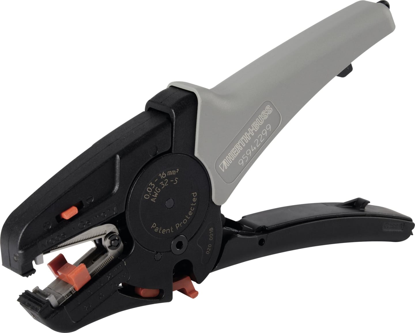 Herth + Buss Abisolierzange für Kabel von 0,03 – 16 mm², Abisolierlänge 3 – 21 mm, mit Schneidfunktion, 95 942 299