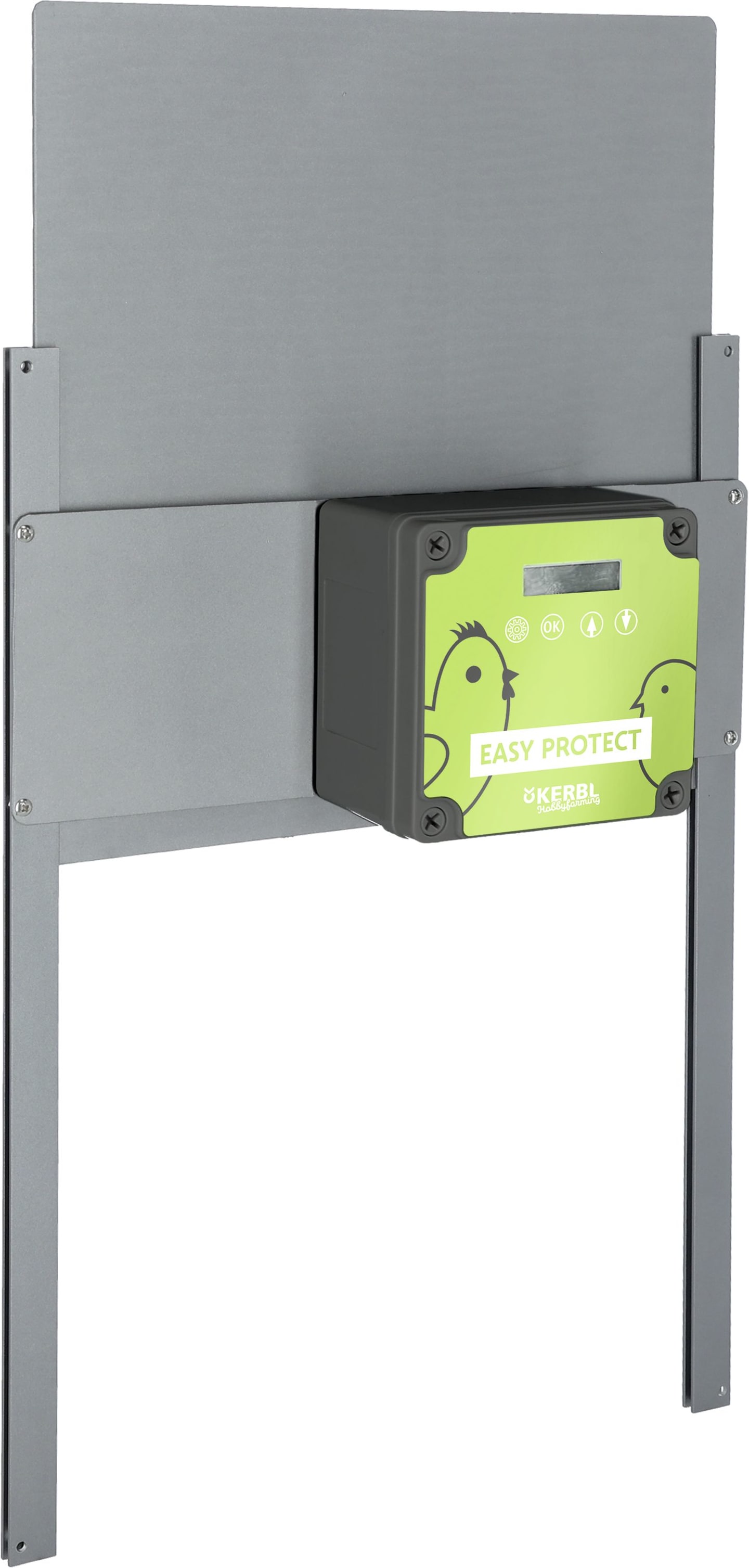 KERBL Hühnerklappe "Easy Protect" 28,5 x 25 cm Set mit Steuerung und Schienen für Geflügelställe, grau, 70590