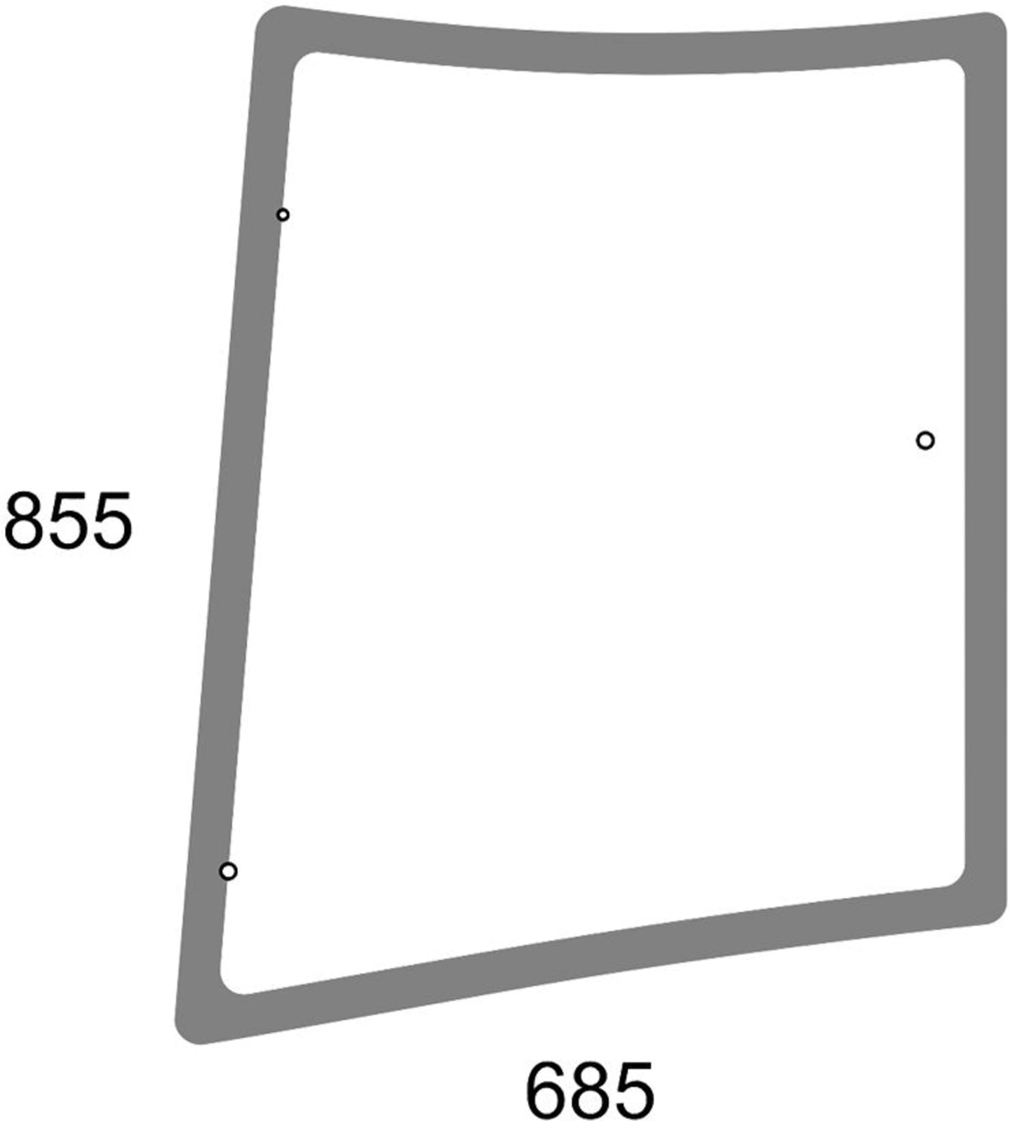 Eckscheibe grün, rechts, Siebdruck, für Traktor Massey Ferguson 5.S, 6.S, 7.S, 600, 5000, 6000, 7000, 8000
