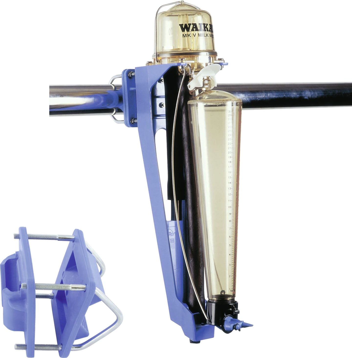 Waikato® Milchmengenmessgerät "MK5" für Rinder, Kapazität 30 kg, mit blauem Halter und Bügel